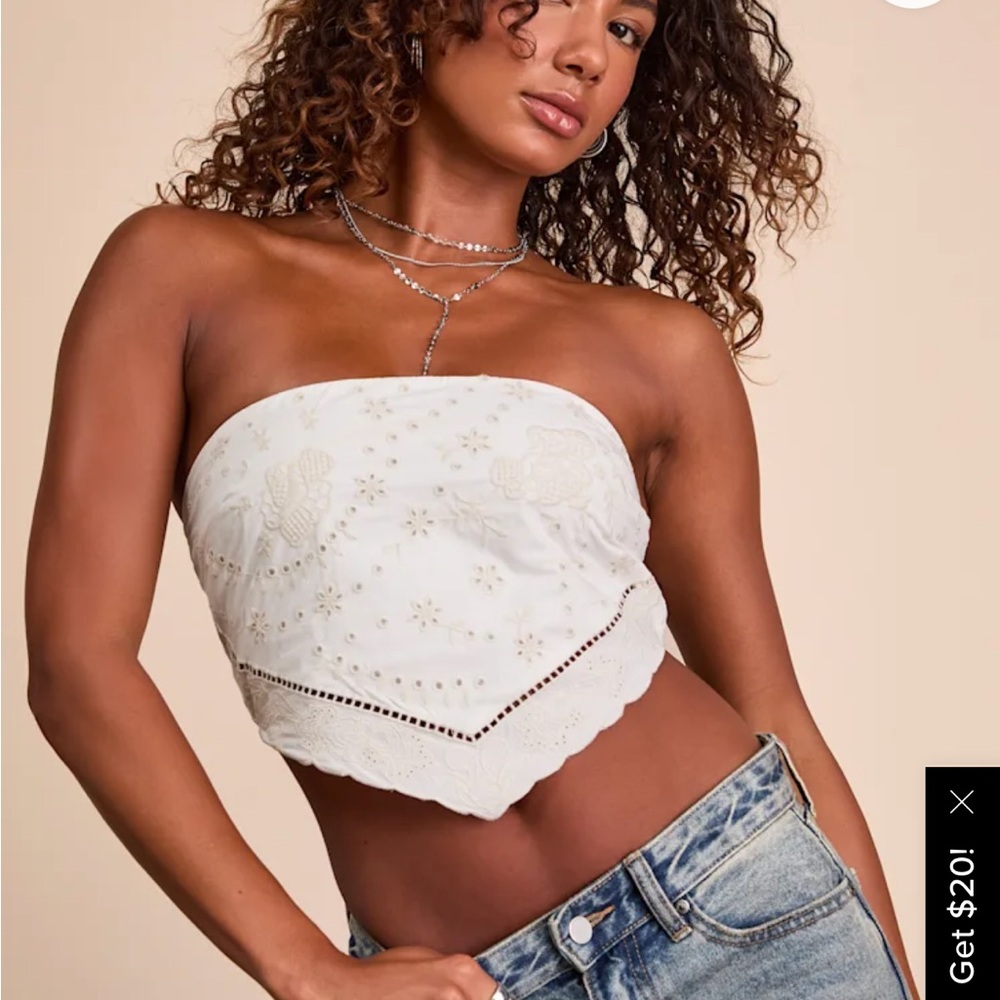 Lulu's White Embroidered Strapless Bandana Crop Top